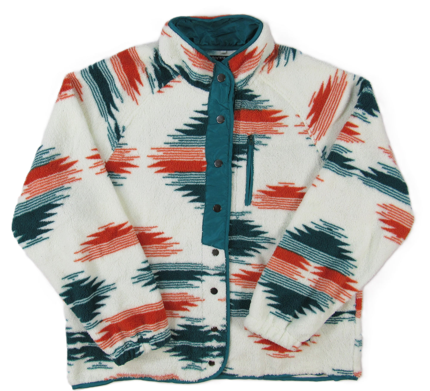 Flying R Ranchwear - Women's Southwest Fleece ~ Full Snap - Jade/Burnt Orange