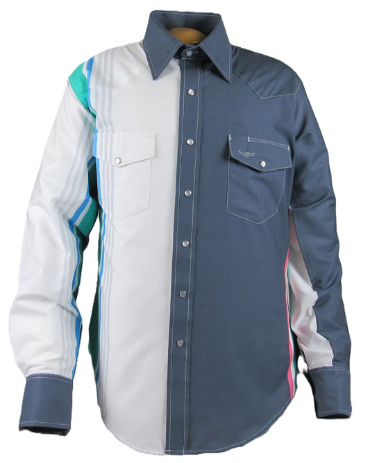 Flying R Ranchwear - Cantina Collection - Gray Retro Stripe - Long Sleeve - Classic Fit