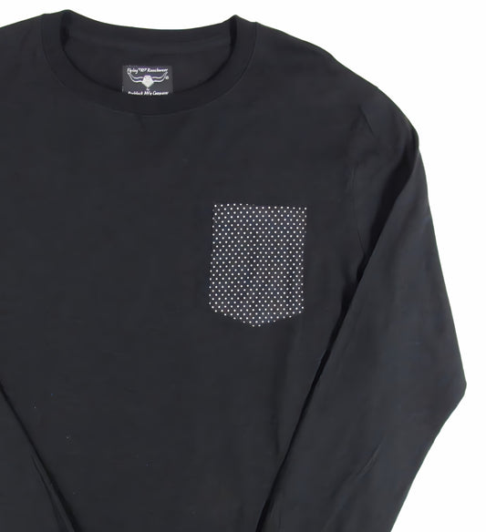 Long Sleeve Black T shirt with contrast pocket by Flying R Ranchwear Made in USA Ruddock Shirts El Paso TX