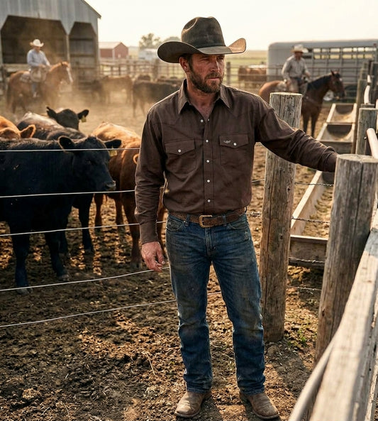 Flying R Ranchwear - Prairie Twill Solid - Cedar Brown - Long Sleeve - Snaps - Classic Fit