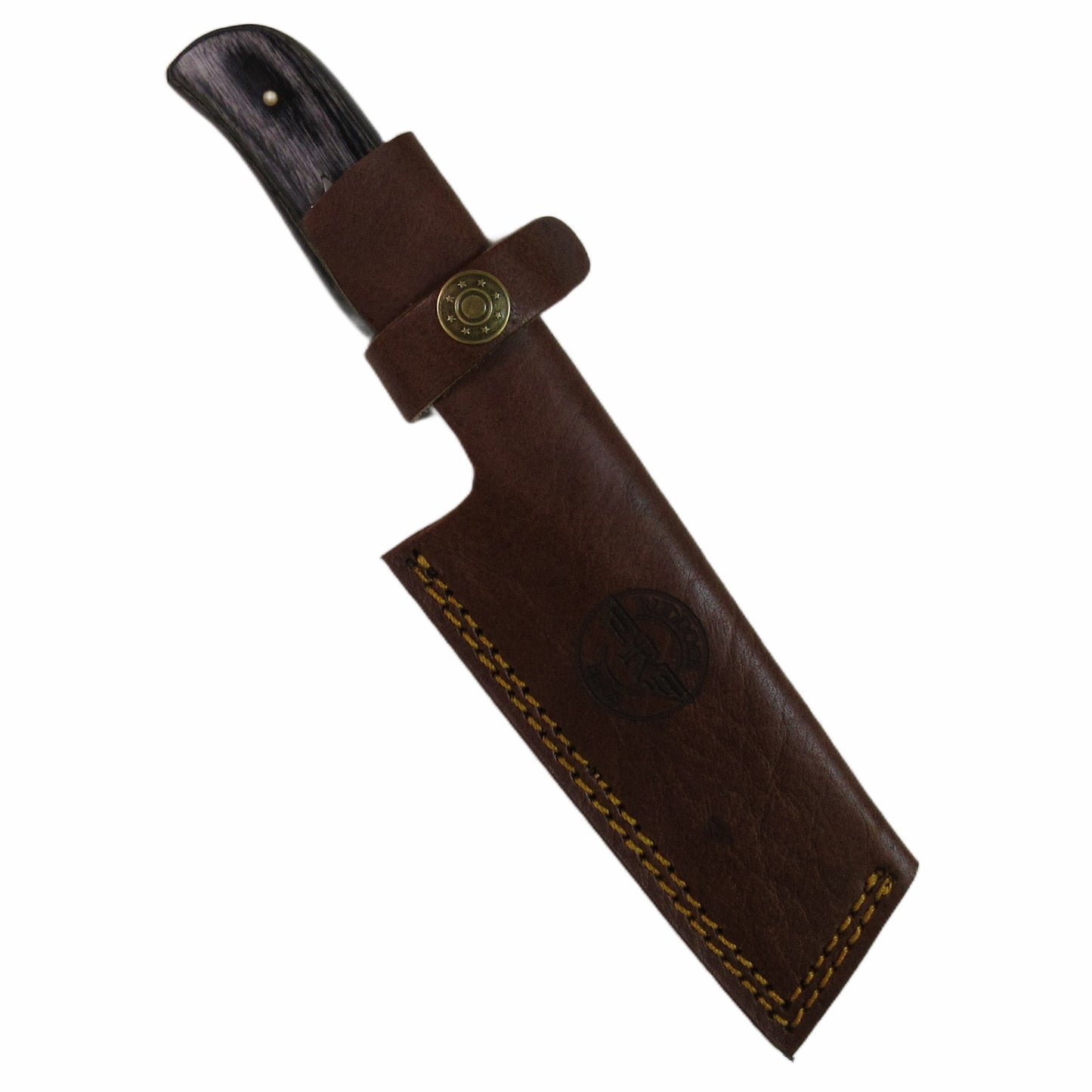 skinner knife with bull blade in Damascus steel and black hardwood handle by Ruddock Bros El Paso Texas