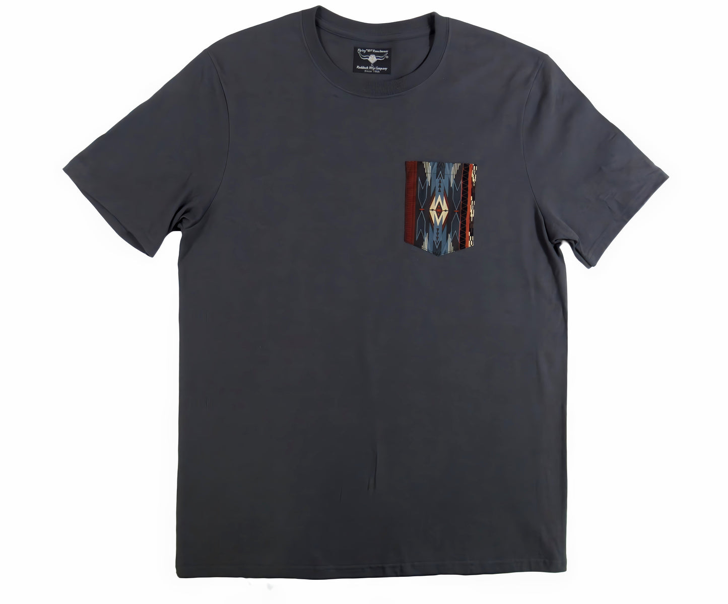 Gray made in USA t shirt with southwest print on pocket Flying R Ranchwear Ruddock Shirts