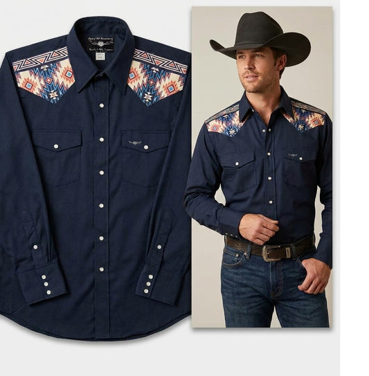 Flying R Ranchwear - Retro Contrast Yoke - Navy Twill - Long Sleeve - Classic Fit