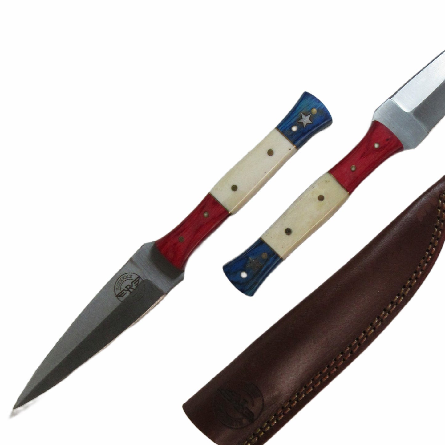 Letter Opener with stainless steel dagger blade and patriotic bone and hardwood handle by Ruddock Bros