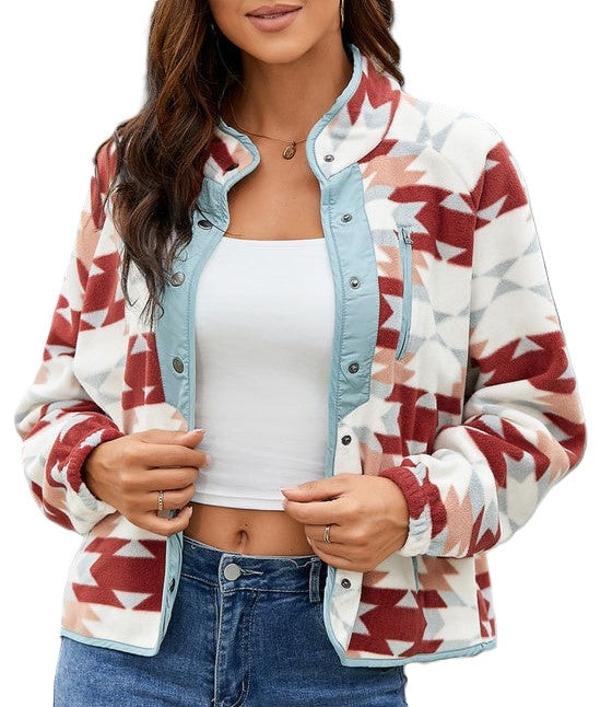 Flying R Ranchwear - Women's Southwest Fleece ~ Full Snap - Rust/Blue