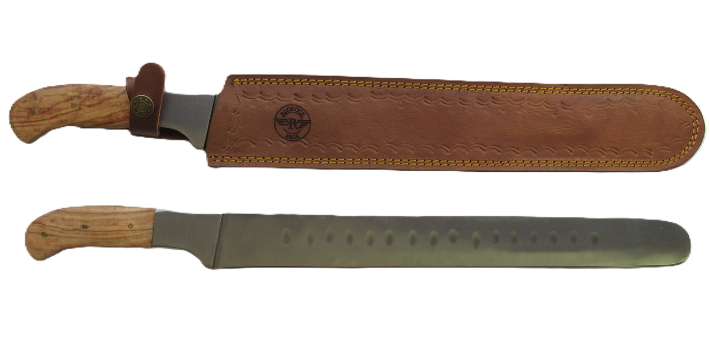 Ruddock Bros - Olive Hardwood Handle Brisket Knife - Stainless Steel - 19" Overall Length