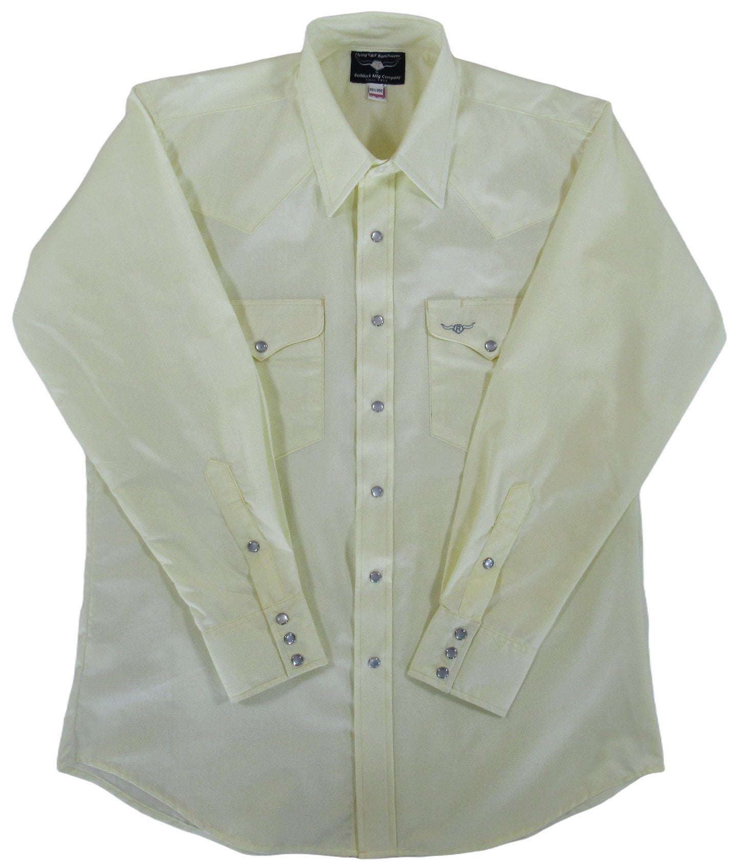 Pale Yellow long sleeve shirt with snaps by Flying R Ranchwear Made in USA