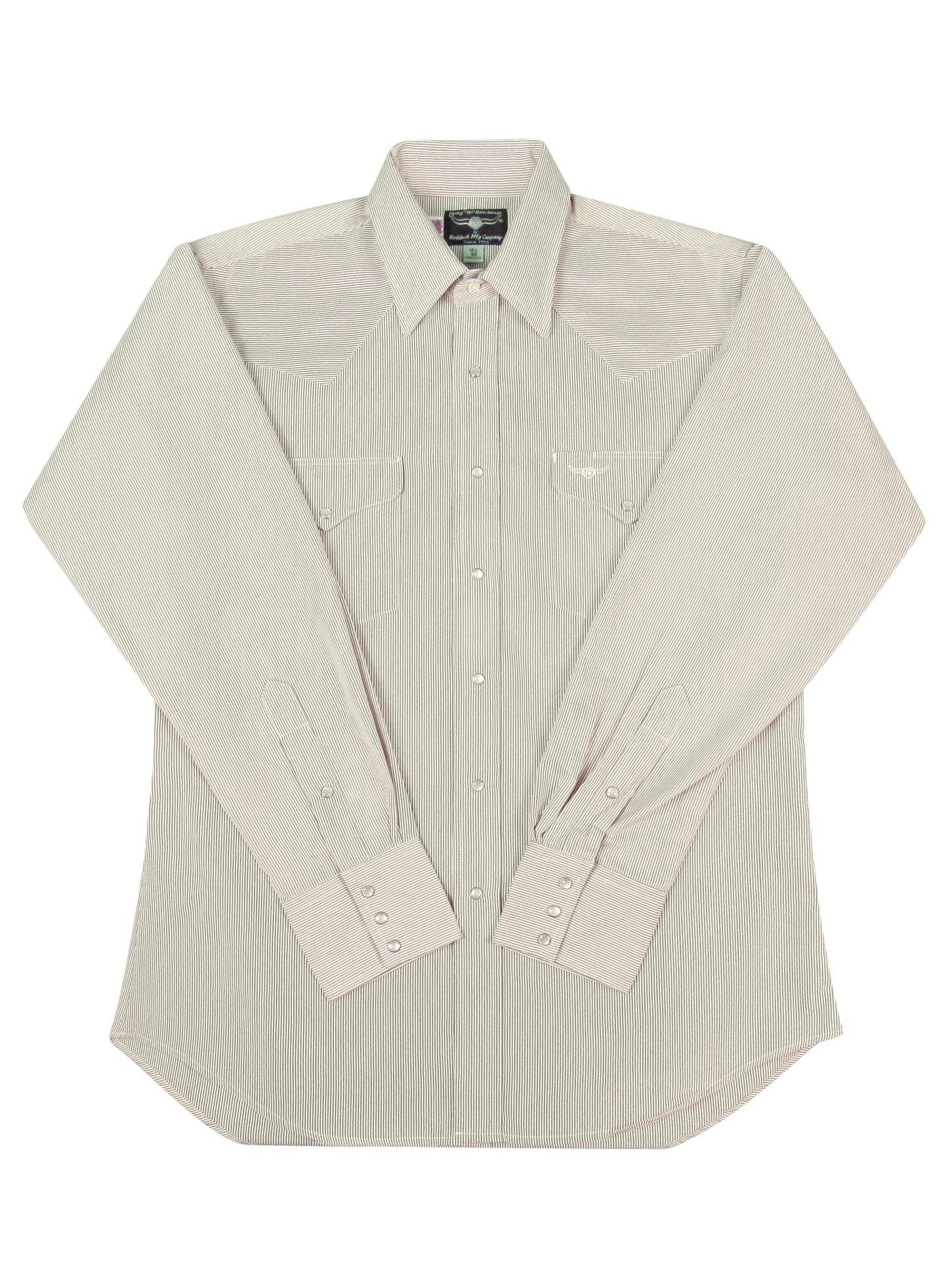 Foreman Tan and white stripe with snaps Long sleeve Made in USA Big and Tall