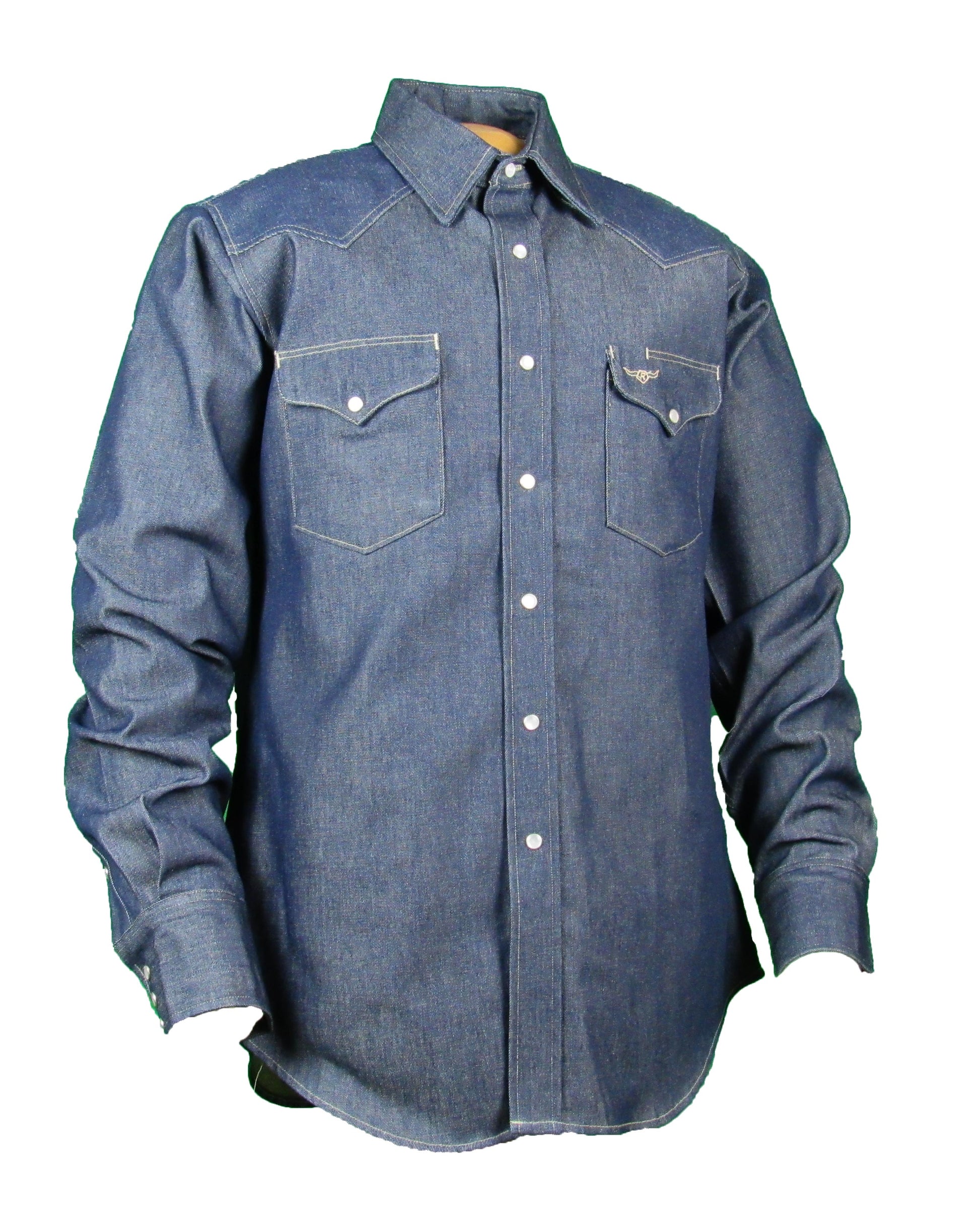 Rigid Indigo Denim Solid Work Shirt Made in USA Ruddock Shirts Big and Tall Flying R Ranchwear raw indigo denim