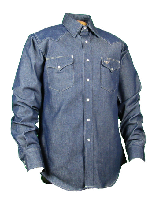 Rigid Indigo Denim Solid Work Shirt Made in USA Ruddock Shirts Big and Tall Flying R Ranchwear raw indigo denim