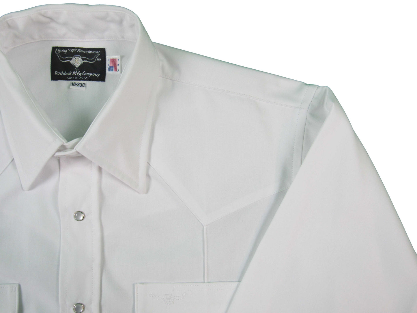 Solid White Rancher Crease Shirt Made in USA Ruddock Shirts Big and Tall Flying R Ranchwear