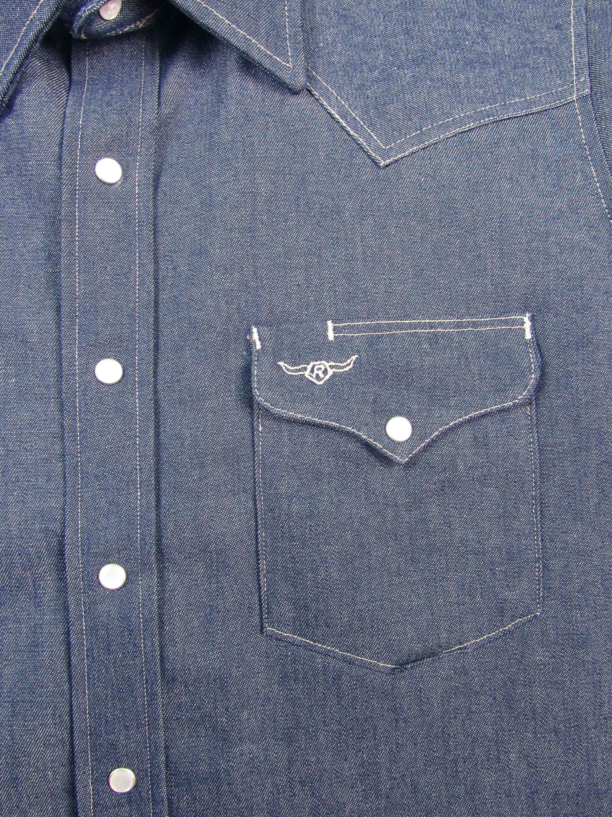 Rigid Indigo Denim Solid Work Shirt Made in USA Ruddock Shirts Big and Tall Flying R Ranchwear raw indigo denim
