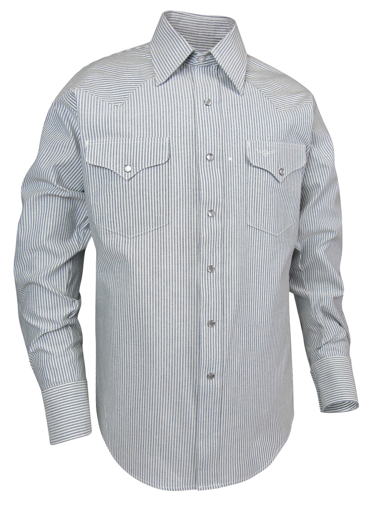 Blue and Ivory stripe Made in USA Snap Shirt Flying R Ranchwear Big Man Tall Man