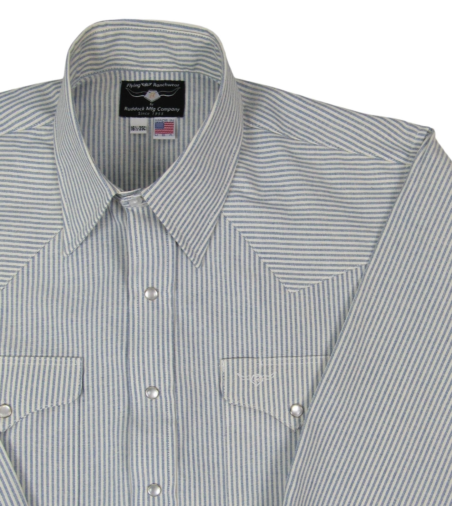 Blue and Ivory stripe Made in USA Snap Shirt Flying R Ranchwear Big Man Tall Man
