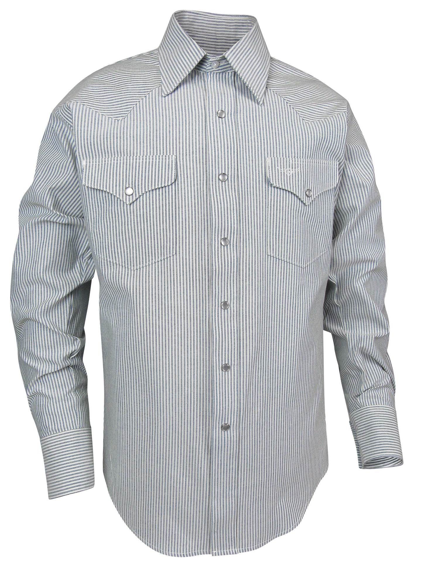 Blue and Ivory stripe Made in USA Snap Shirt Flying R Ranchwear Big Man Tall Man
