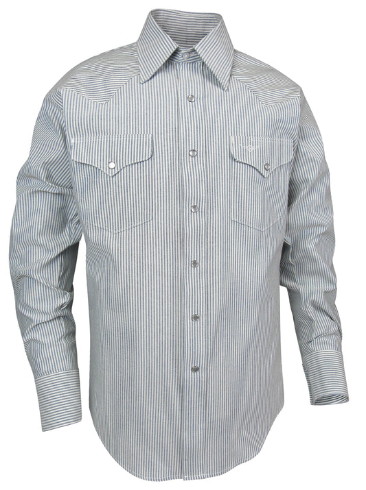 Blue and Ivory stripe Made in USA Snap Shirt Flying R Ranchwear Big Man Tall Man