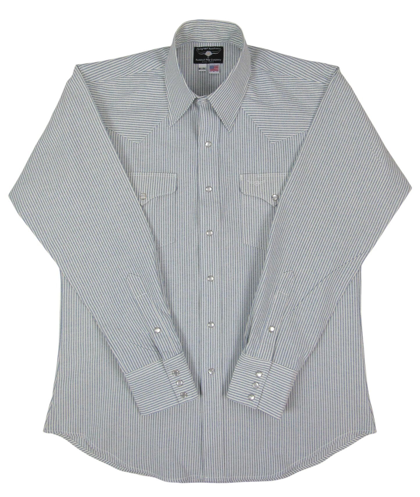 Blue and Ivory stripe Made in USA Snap Shirt Flying R Ranchwear Big Man Tall Man
