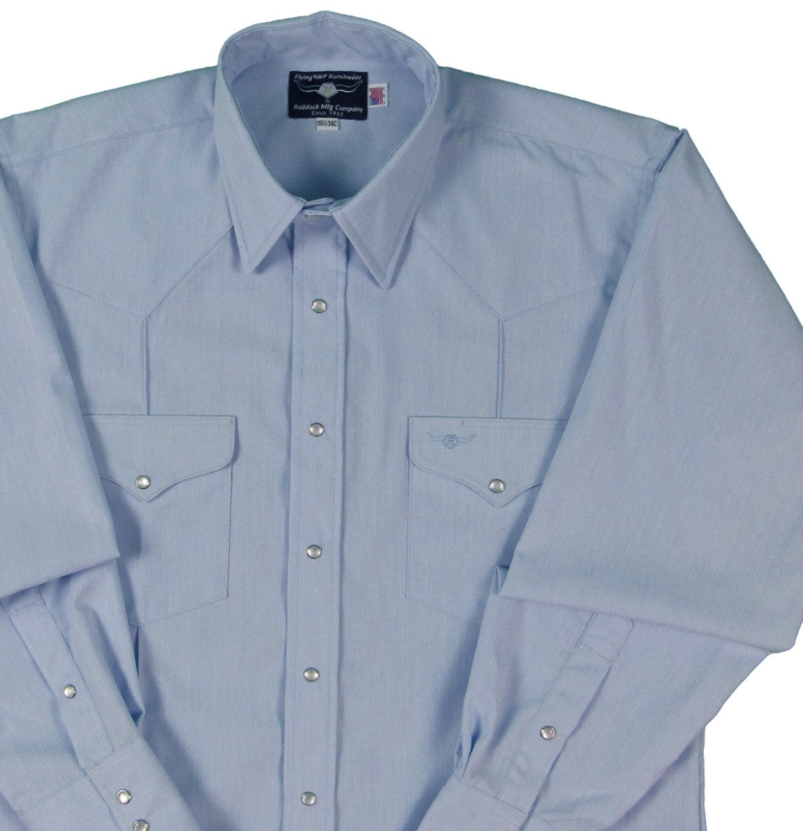 Made in USA Ruddock Shirts Big and Tall Flying R Ranchwear Light Blue Rancher Crease Shirt Made in USA Ruddock Shirts Big and Tall Flying R Ranchwear