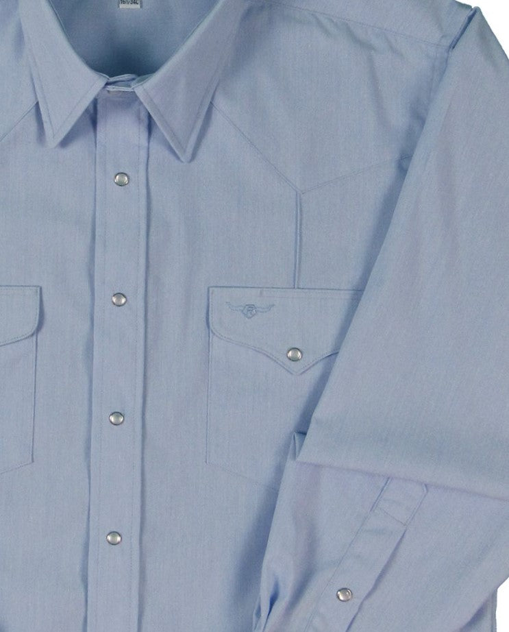 Flying R Ranchwear Made in USA Snap shirt Ruddock Shirts Made in USA Ruddock Shirts Big and Tall Flying R Ranchwear Light Blue Rancher Crease Shirt Made in USA Ruddock Shirts Big and Tall Flying R Ranchwear