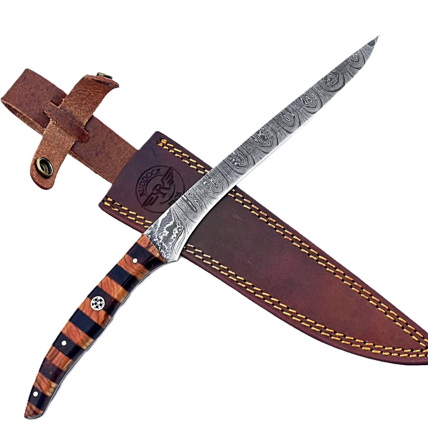 Ruddock Bros - Black & Tan Fillet Knife - 7" Blade - Damascus Steel