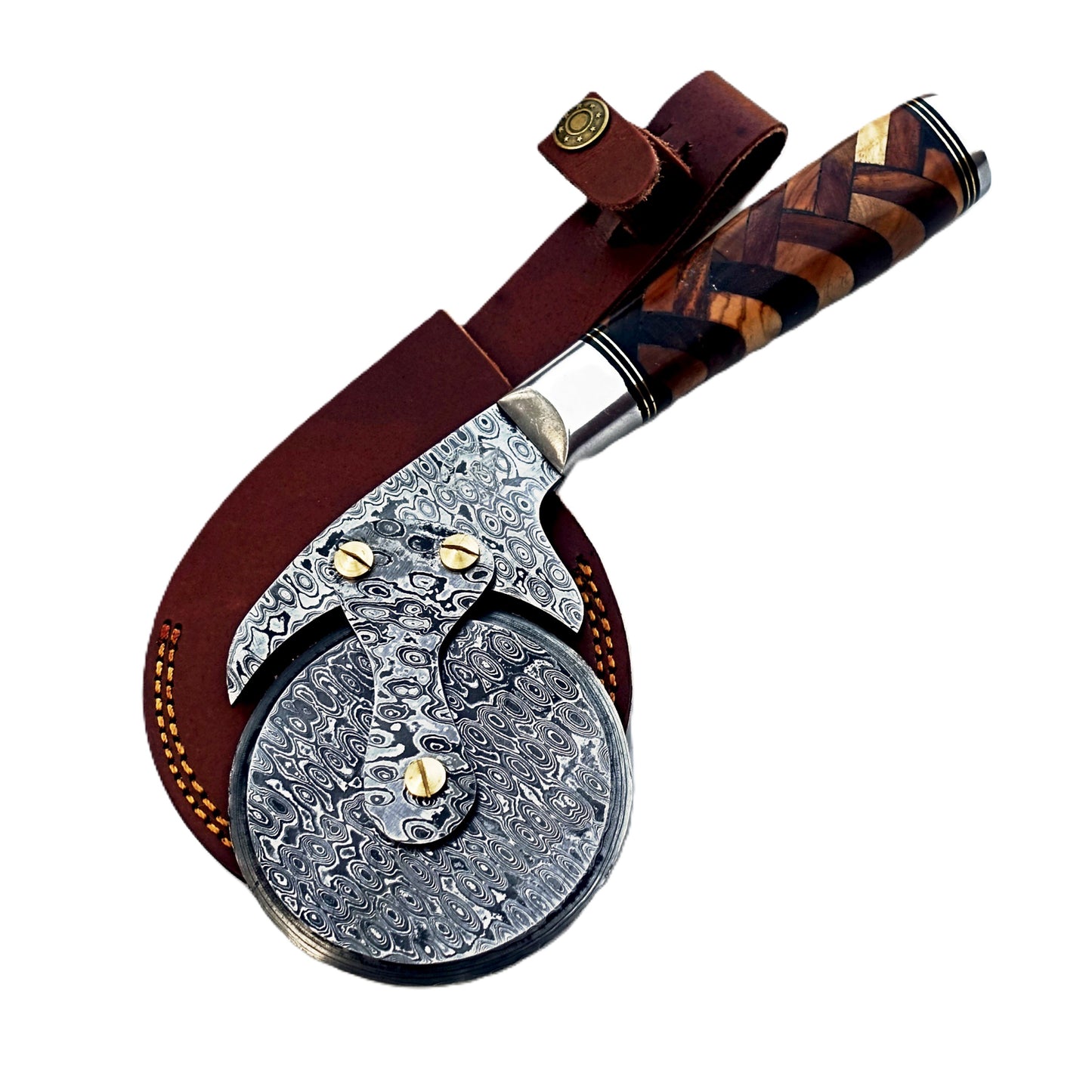 Ruddock Bros - Pizza Cutter - Basketweave - Hardwood - Damascus Steel