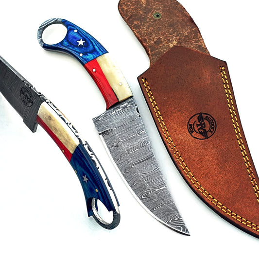 Ruddock Bros -  The Lone Star  - Ring Handle Utility Knife - Damascus Steel Ships 12/30