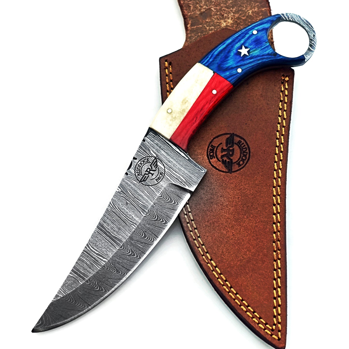 Ruddock Bros -  The Lone Star  - Ring Handle Utility Knife - Damascus Steel Ships 12/30