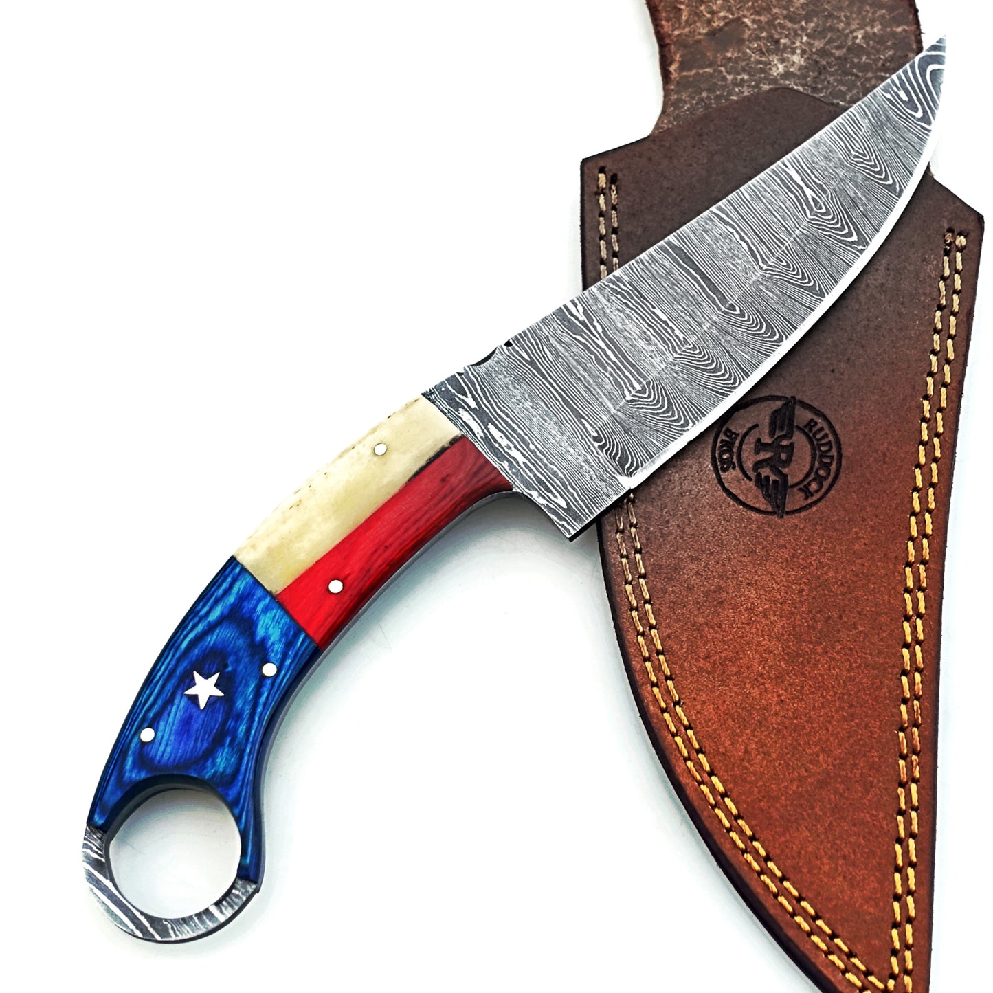 Ruddock Bros -  The Lone Star  - Ring Handle Utility Knife - Damascus Steel Ships 12/30