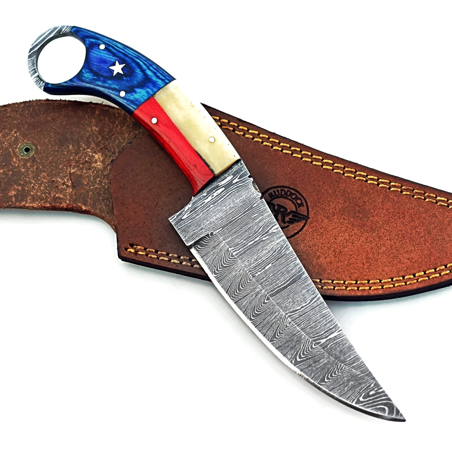 Ruddock Bros -  The Lone Star  - Ring Handle Utility Knife - Damascus Steel Ships 12/30