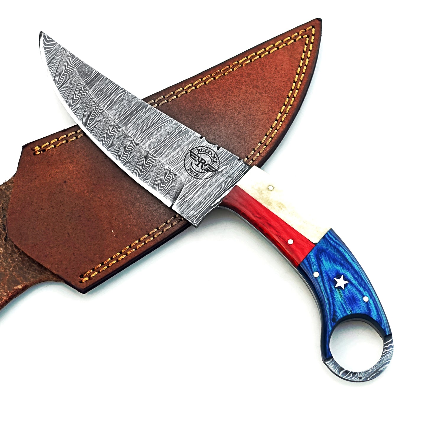 Ruddock Bros -  The Lone Star  - Ring Handle Utility Knife - Damascus Steel Ships 12/30