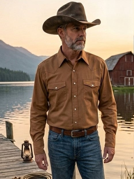 Flying R Ranchwear - Prairie Twill Solid - Walnut Brown - Long Sleeve - Snaps - Classic Fit