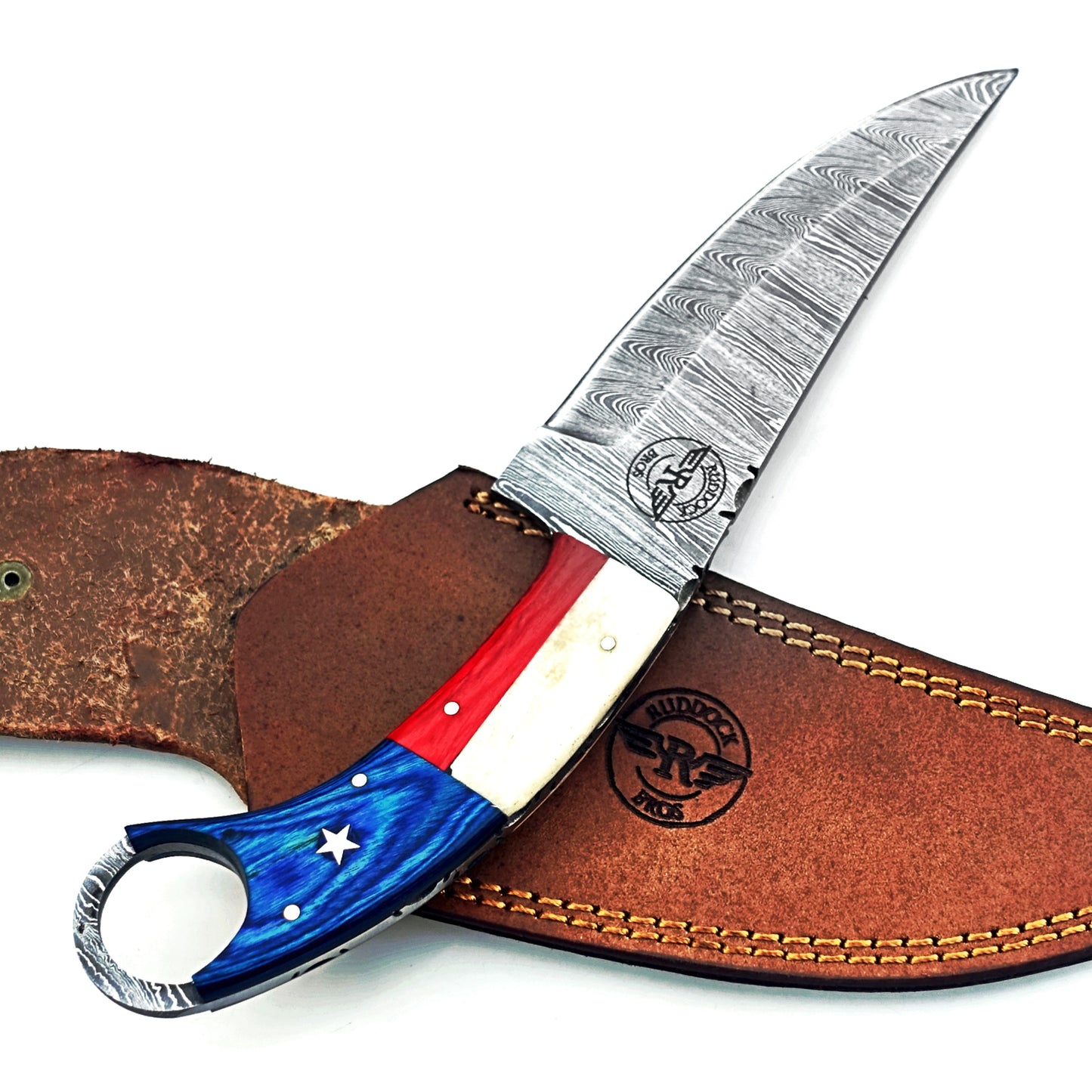 Ruddock Bros -  The Lone Star  - Ring Handle Utility Knife - Damascus Steel Ships 12/30