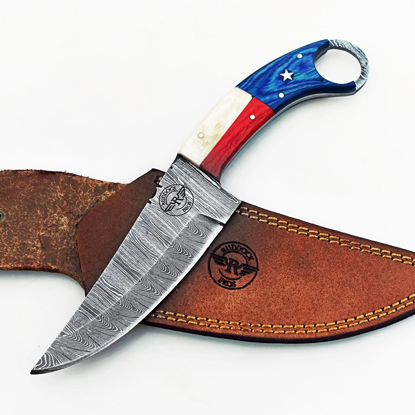 Ruddock Bros -  The Lone Star  - Ring Handle Utility Knife - Damascus Steel Ships 12/30