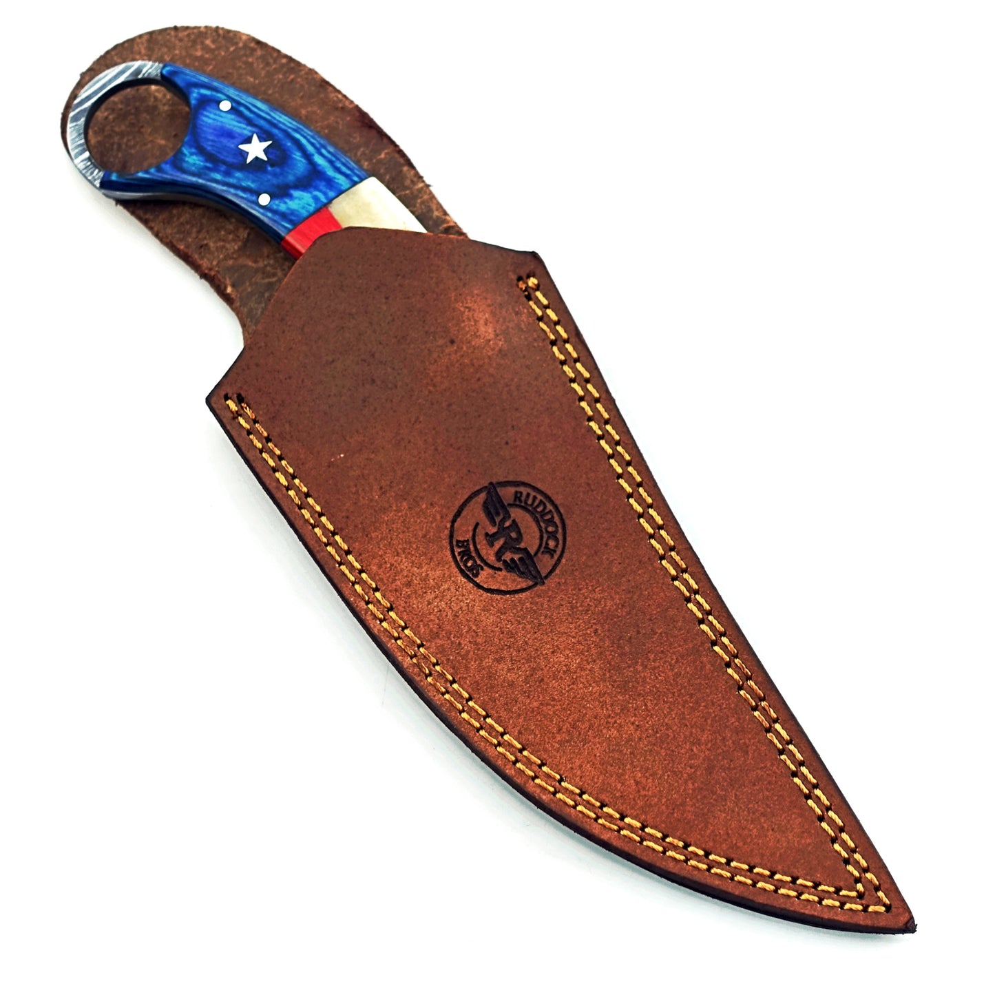 Ruddock Bros -  The Lone Star  - Ring Handle Utility Knife - Damascus Steel Ships 12/30