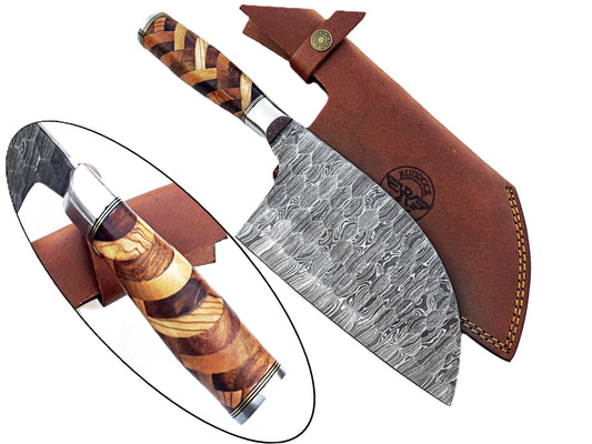 Ruddock Bros - Basketweave Serbian Cleaver - Damascus Steel