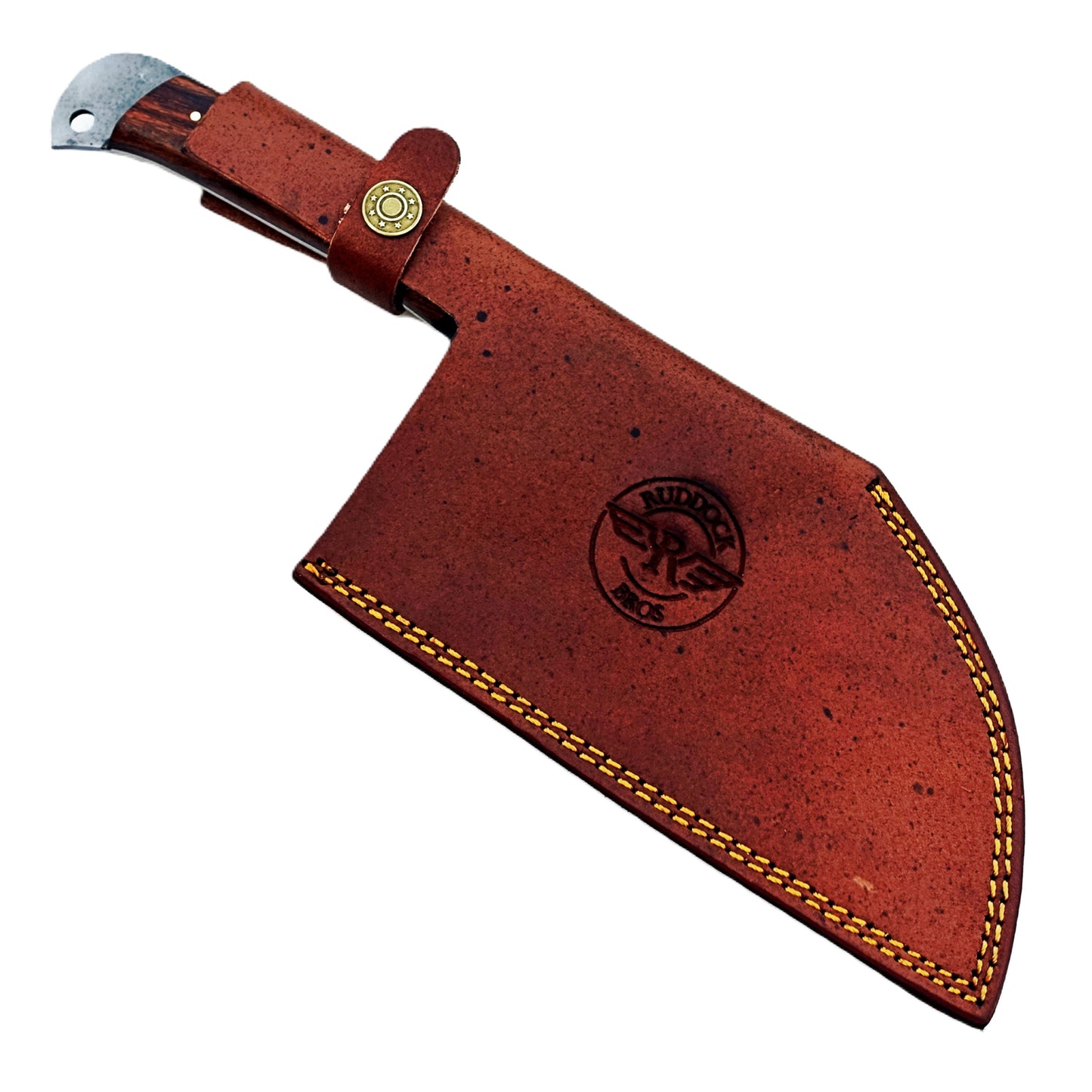 Serbian cleaver in Damascus steel with brown hardwood handle by Ruddock Bros