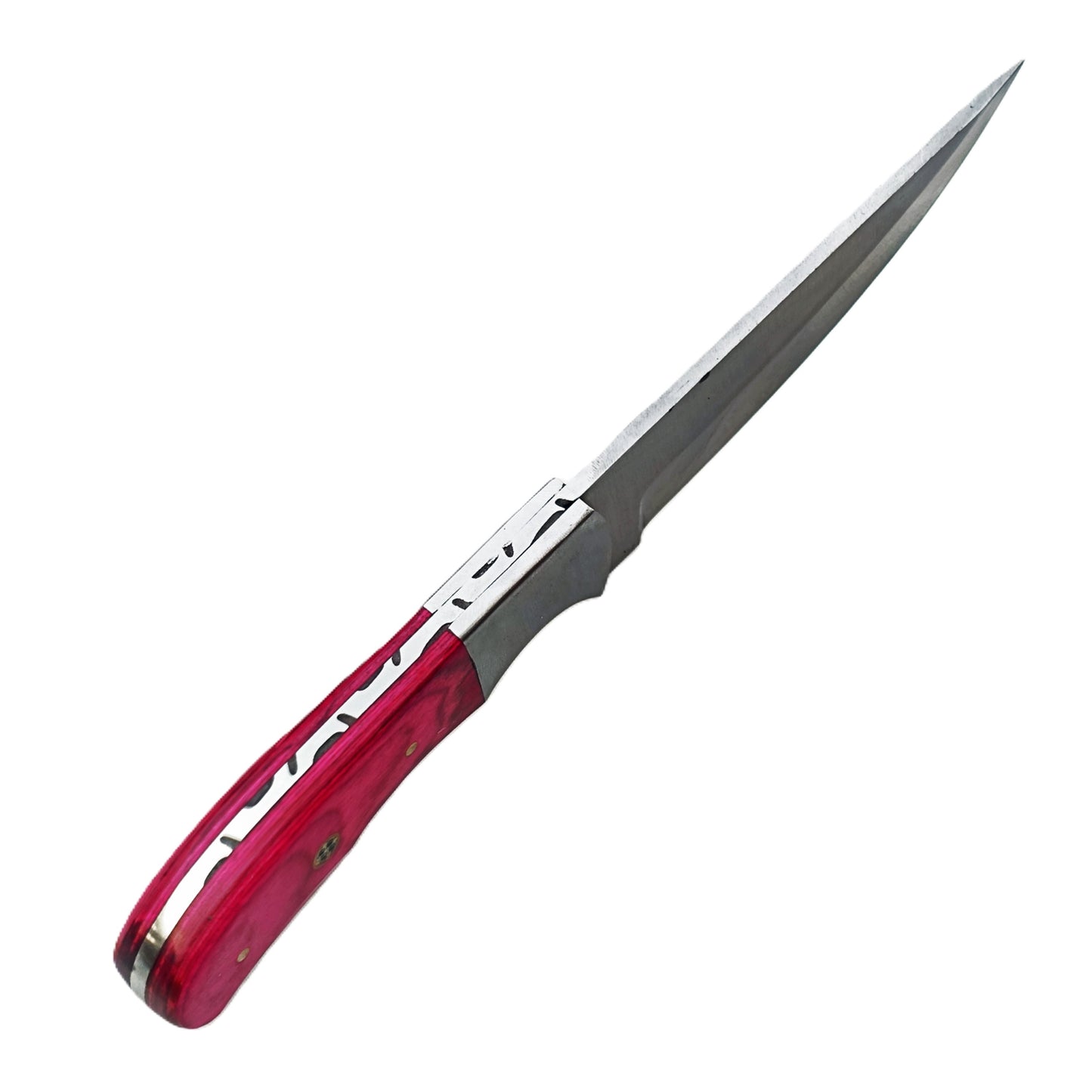 The medium rare steak knife by Ruddock Bros with pink hardwood handle and stainless steel blade