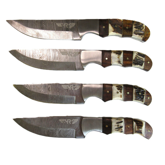 Ruddock Bros steak knife with Damascus steel  with natural horn, bone, and hardwood handle