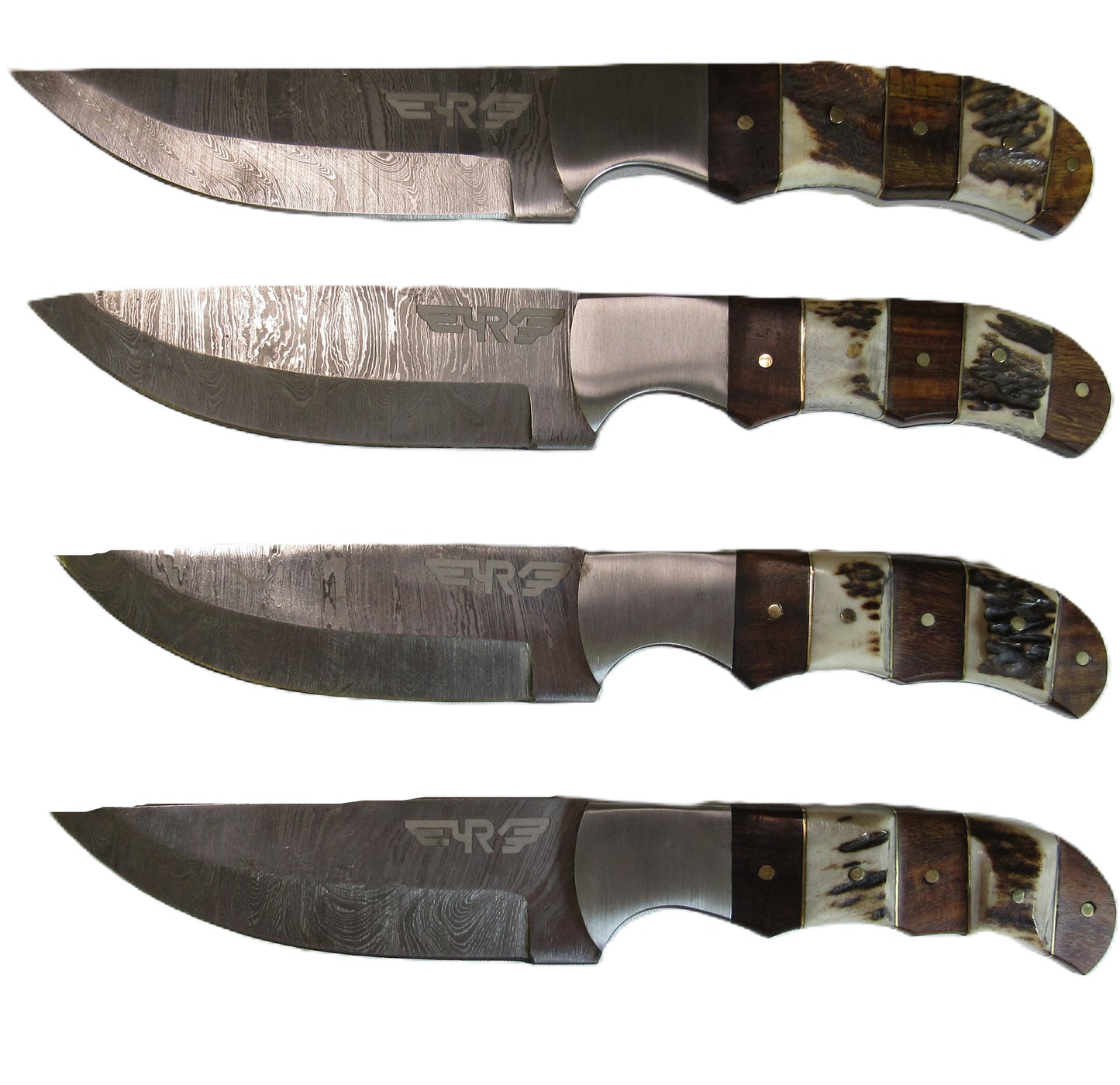 Ruddock Bros steak knife with Damascus steel  with natural horn, bone, and hardwood handle