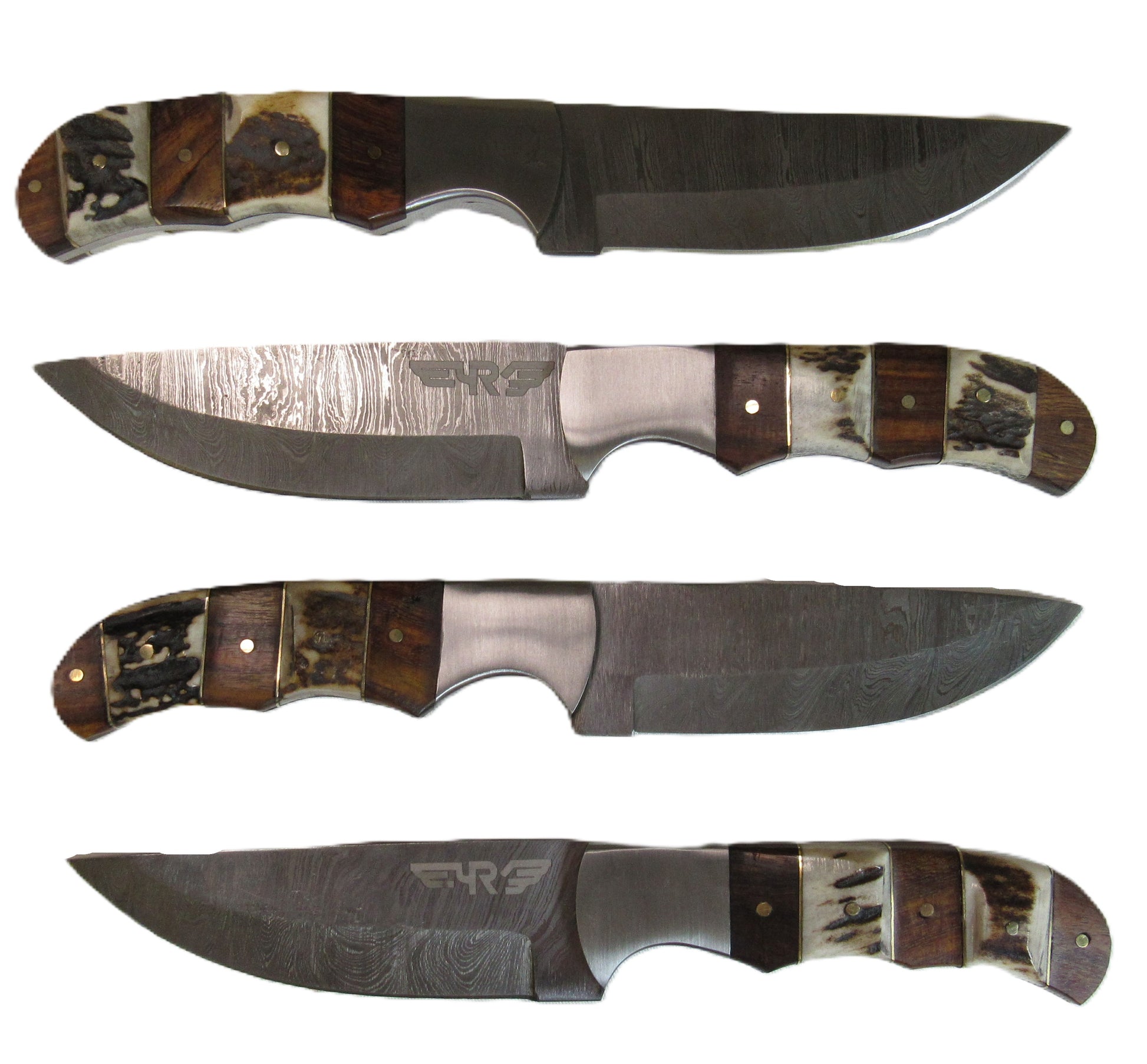 Ruddock Bros steak knife with Damascus steel  with natural horn, bone, and hardwood handle