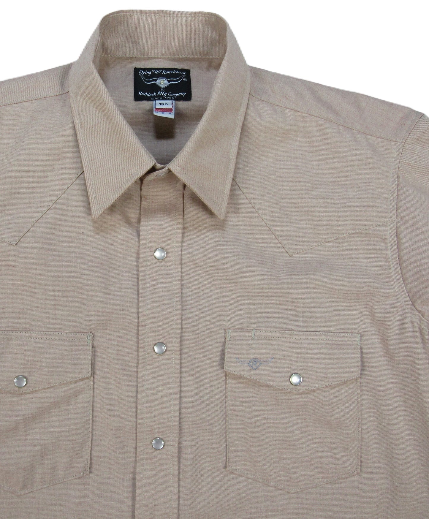 Dusty Salmon solid short sleeve snap shirt by Flying R Ranchwear Made in USA ~ American Made Ruddock Shirts