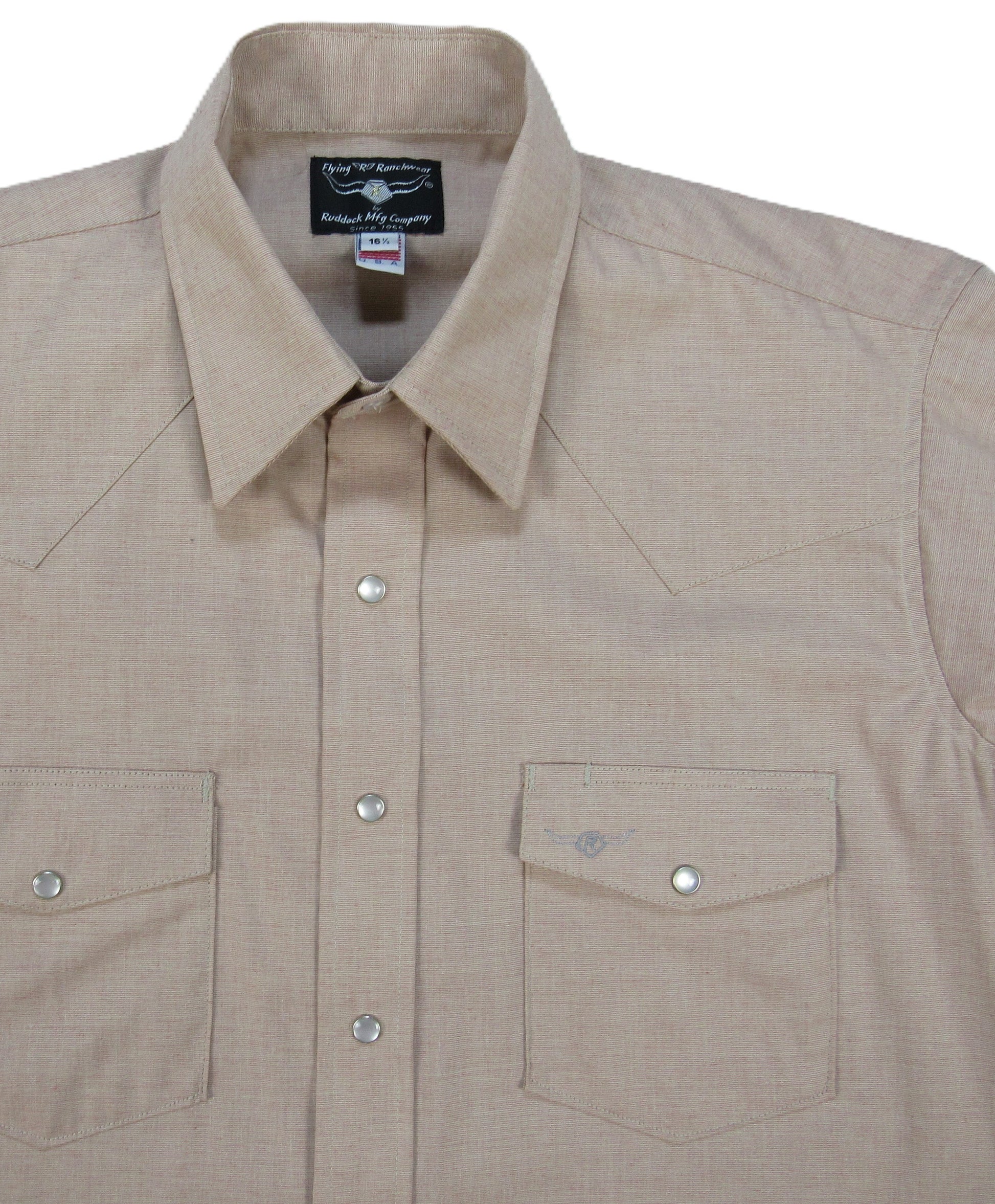 Dusty Salmon solid short sleeve snap shirt by Flying R Ranchwear Made in USA ~ American Made Ruddock Shirts