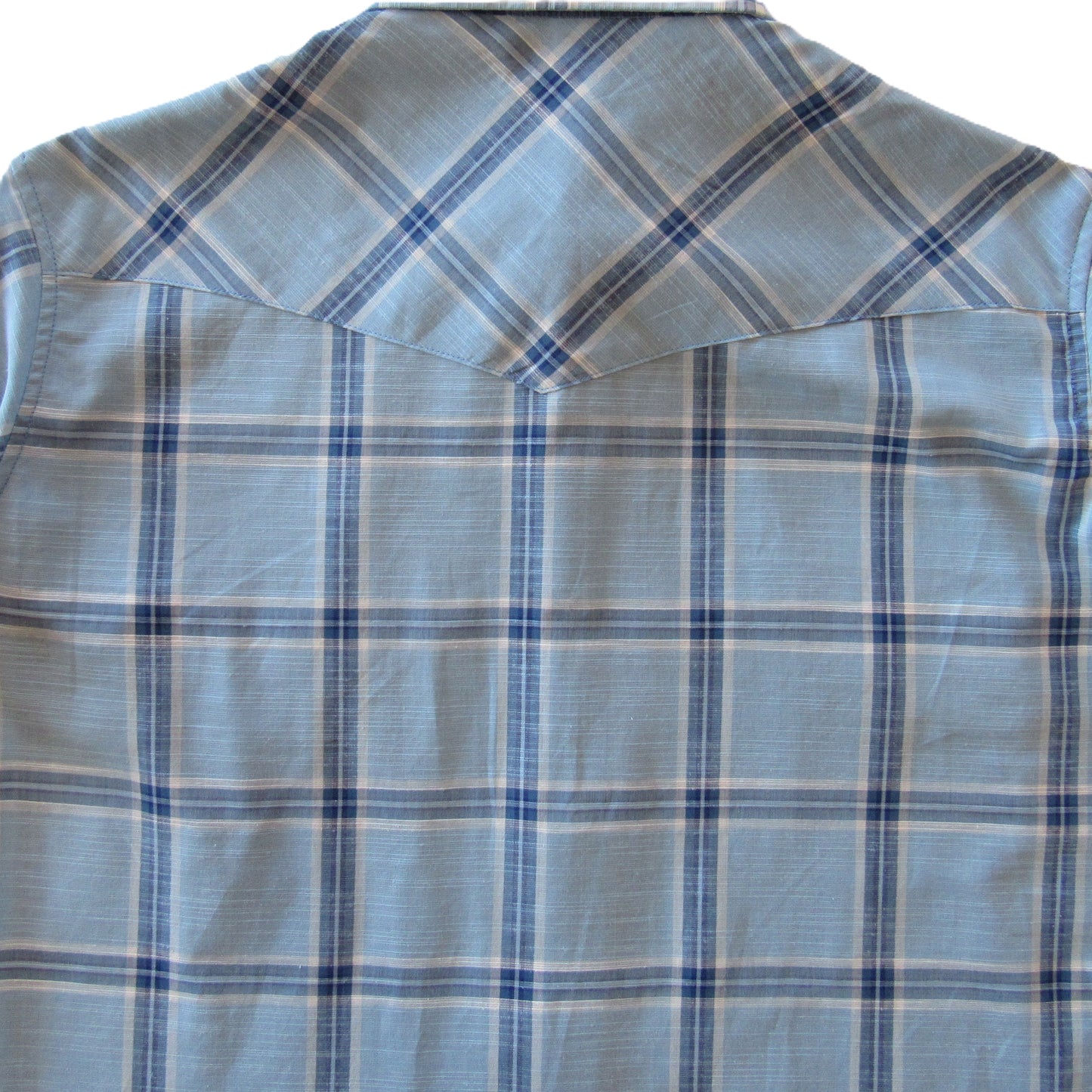 Sky Blue Feather Plaid short sleeve snap shirt by Flying R Ranchwear Made in USA ~ American Made Ruddock Shirts