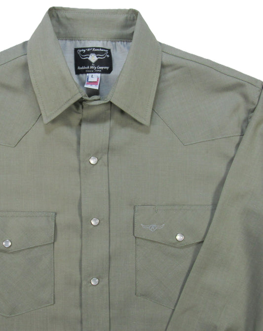 Olive Solid long sleeve snap shirt by Flying R Ranchwear Made in USA ~ American Made Ruddock Shirts