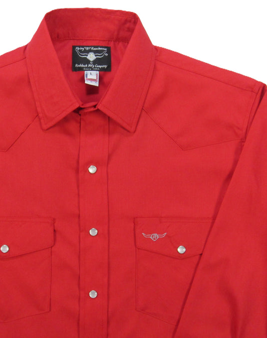 Bright Red Solid long sleeve snap shirt by Flying R Ranchwear Made in USA ~ American Made Ruddock Shirts