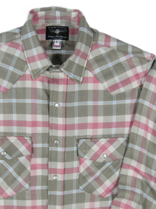 Olive and Coral Primo Plaid long sleeve snap shirt by Flying R Ranchwear Made in USA ~ American Made Ruddock Shirts