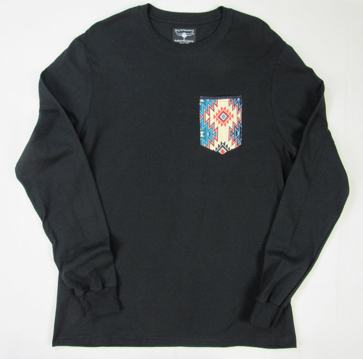 Flying R Ranchwear - Black with Southwest Print - Long Sleeve - Pocket T-shirt - Made in USA
