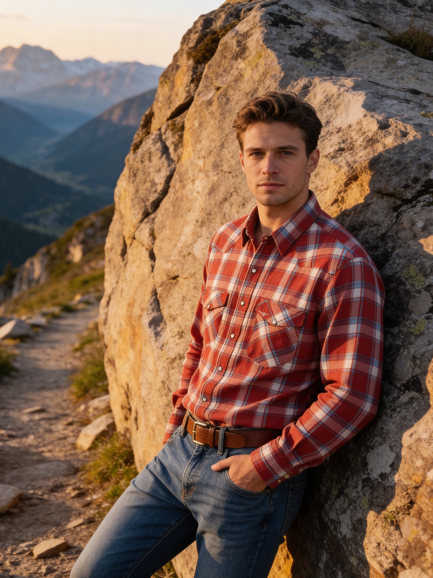 Flying R Ranchwear - Feather Plaids - Red - Long Sleeve - NEW FIT