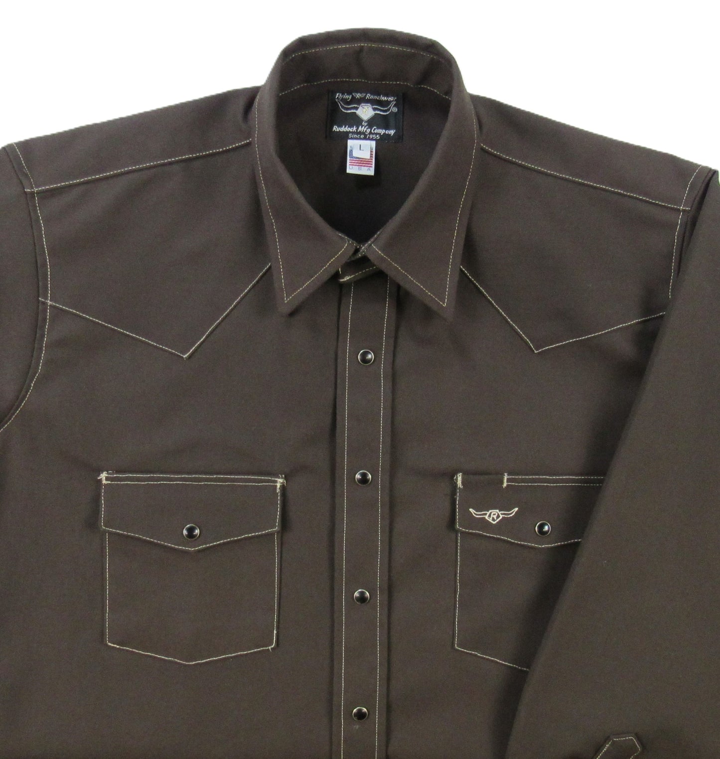 Flying R Ranchwear - Rigid Canvas Chore Shirt - Mocha Brown - Long Sleeve - Snaps