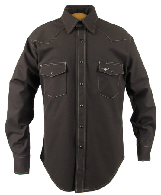 Flying R Ranchwear - Rigid Canvas Chore Shirt - Mocha Brown - Long Sleeve - Snaps